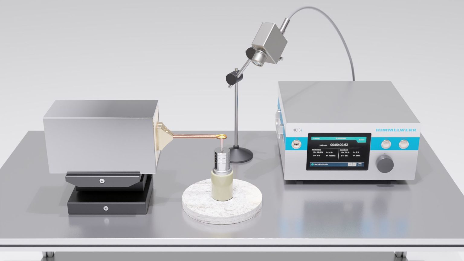 Induktionsanlage mit Pyrometer, der auf Induktor gerichtet ist